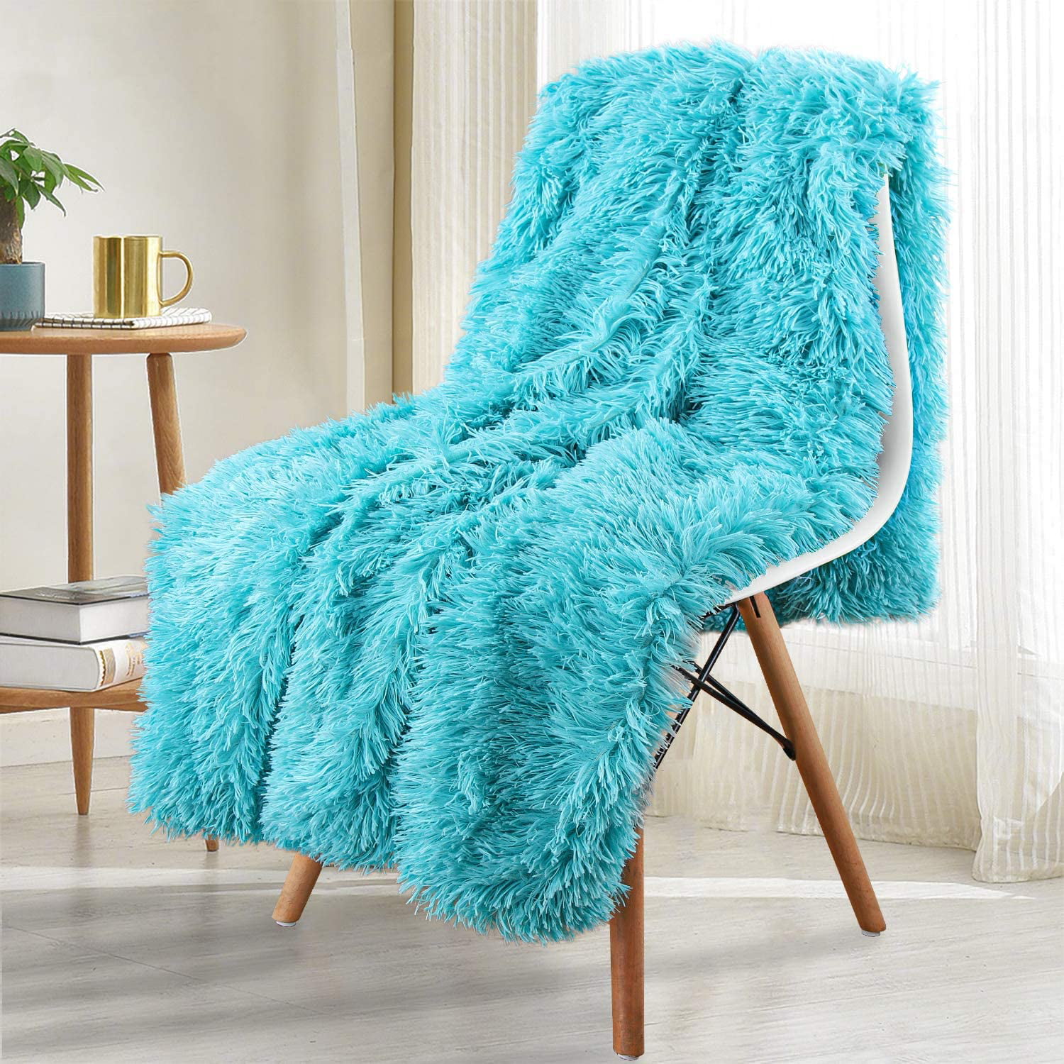50x60 Teal Blue LOCHAS Super Soft Shaggy Faux Fur Blanket Plush Fuzzy Bed Throw Decorative Washable Cozy Sherpa Fluffy Blankets for Couch Chair Sofa