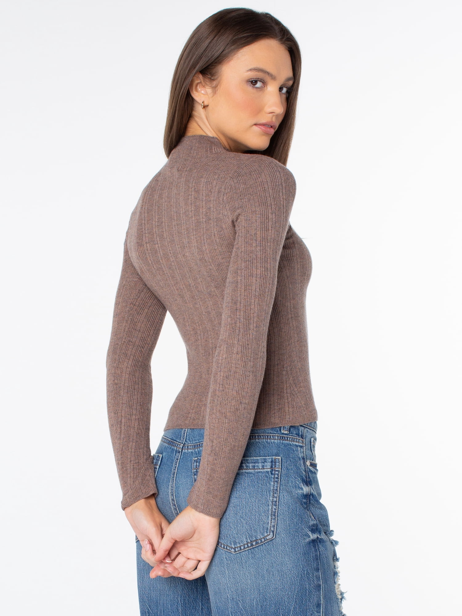Celebrity Pink Women's and Women's Plus Long Sleeve Mockneck Sweater Top, Sizes XS-4X