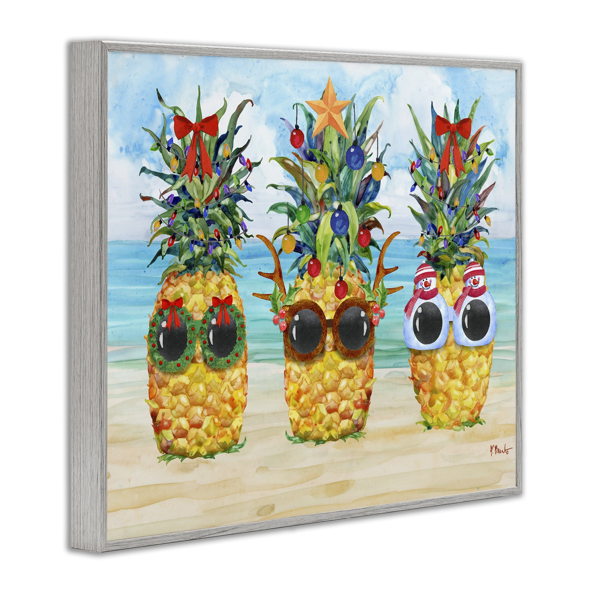 Stupell Industries Christmas Cool Pineapples Holiday Painting Gray Framed Art Print Wall Art, 20 x 16