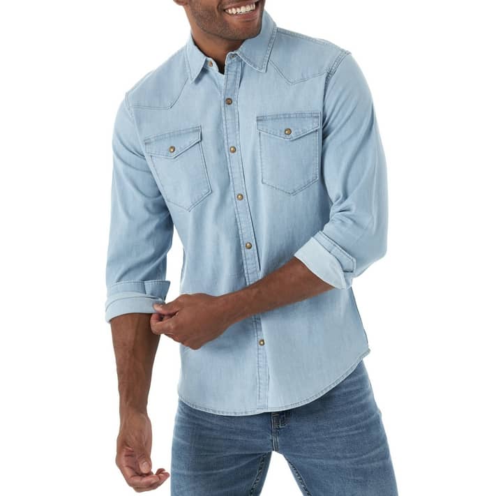 Wrangler Men's Long Sleeve Stretch Snap Pocket Denim Shirt 