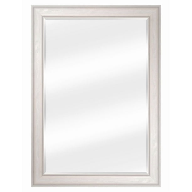 Espejo Biselado de Pared Enmarcado en color Blanco con textura de madera | Fine Art Tj - 71 x 101 cm