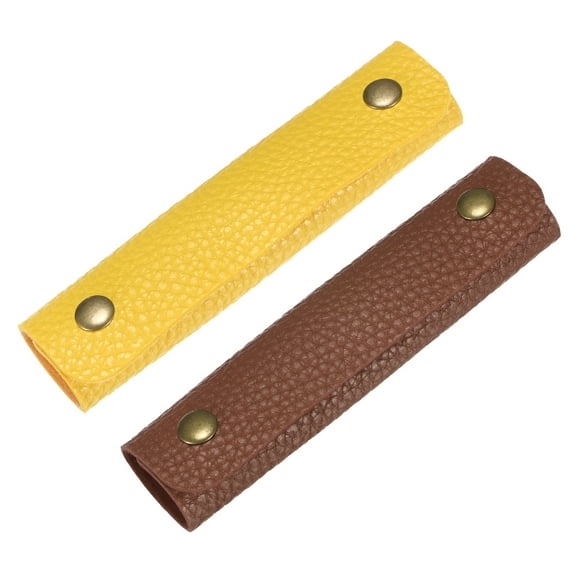 Uxcell 2Pcs Leather Handle Wrap with 2 Metal Clasps for Suitcases,Brown, Yellow