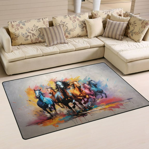 Horse Colorful Area Rug Washable Floor Carpet Mat 60 x 39 inch for Bedroom Living Room Kids Room Home Decor