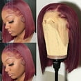 thumbnail image 2 of Human Hair Wigs Lace Front Bob Wig Burgundy 13x4 Lace Frontal Pre plucked with Baby Hair Silky Short Straight Bob Wigs for Women Middle Part 99J, 2 of 6
