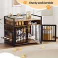 thumbnail image 3 of Cage pour Chien Style Meuble avec 2 Tiroirs de Rangement et Mangeoire Réglable, Table d'Appoint en Bois pour Usage Intérieur, 3 of 7