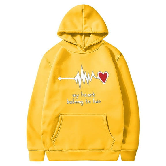 Women's Valentine Hoodie with Pocket Funny Graphic Print Long Sleeve Fleece Lind Warm Pullover Drawstring Sweatshirts(Yellow,XL)