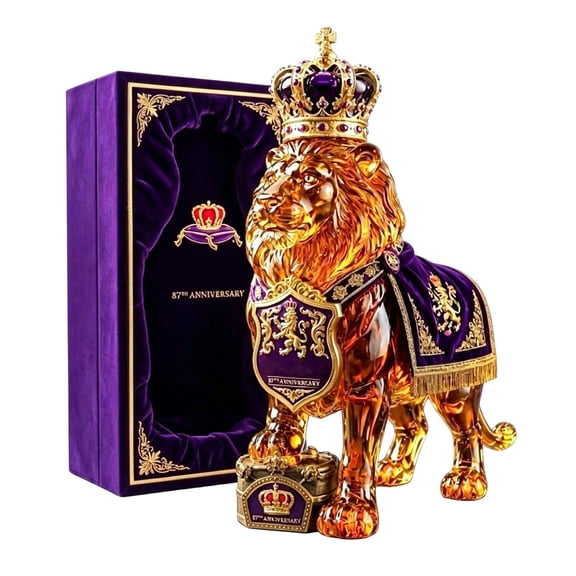 Royal Lion Whisky Decanter, 3D Crown Bottle Shaped Bar Decor, 87th Anniversary Lion Design With 3D Detail, Distinctive Decanter For Home Bars, Tables, Displays And Gifting