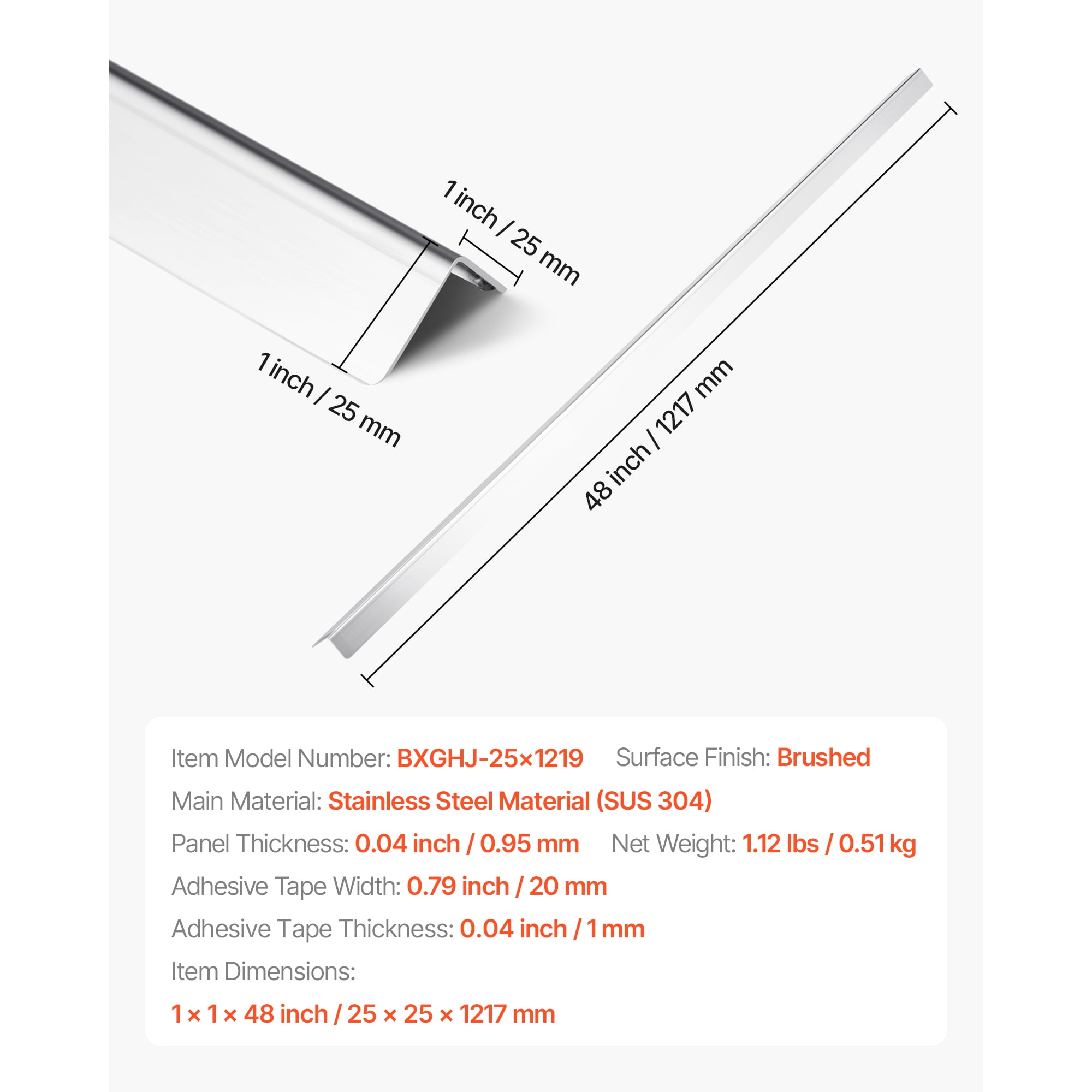 KFFKFF Stainless Steel Wall Corner Protector, 1 x 1 x 48 inch, Set of 10 Metal Guards, 304 Stainless Steel Edge Trim with 90-Degree Angle for Wall Protection in Homes, Offices, and Commercial Spaces