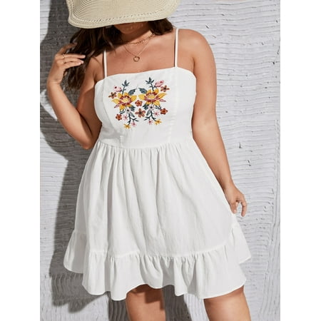 

White Boho Women s Plus Floral Embroidery Cami Dress 2022 2XL(16) Y060D