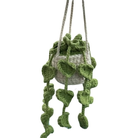 

HYmarket Cute Crochet Car Plant Ornament with Lanyard - Easy Hanging Boho Knitted Potted Plants Rear View Mirror Accessories for Car Interior Decor