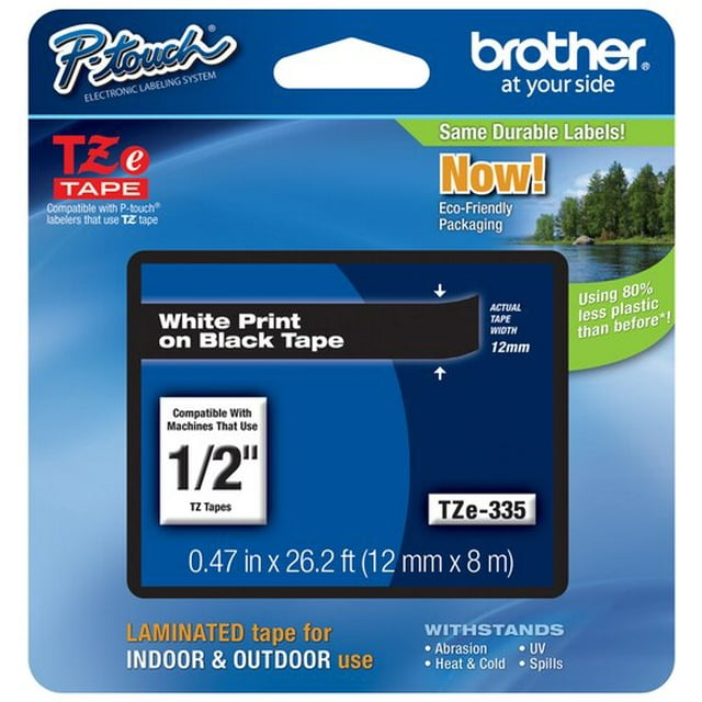 Genuine Brother 1/2" (12mm) White on Black TZe Ptouch Tape for Brother
