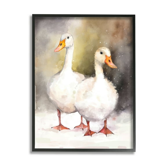 Stupell Industries Two White Ducks in Snow Animals & Insects Painting Black Framed Art Print Wall Art, 11 x 14