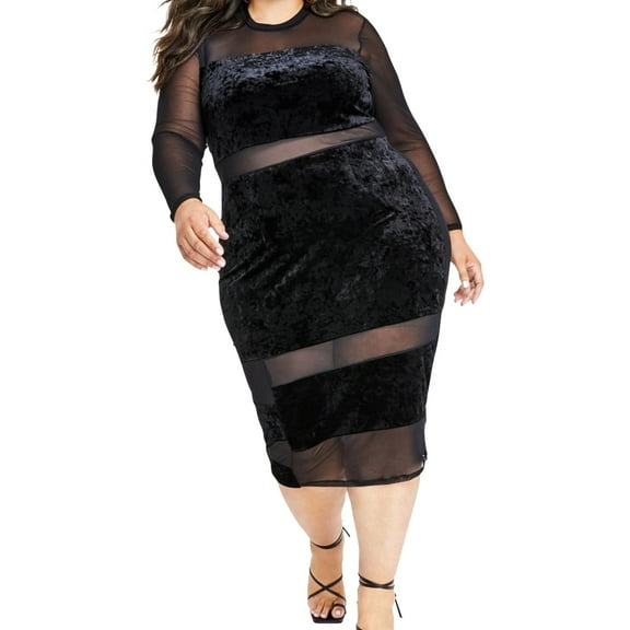 Nina Parker Womens Plus Illusion Velvet Cocktail And Party Dress