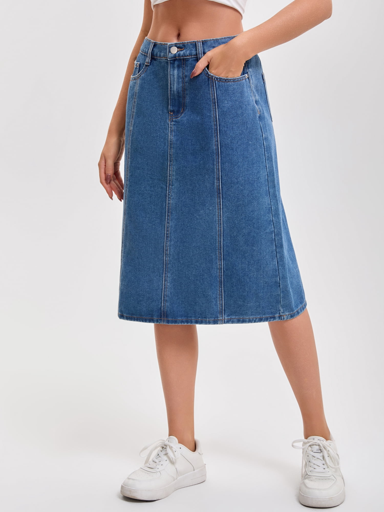 DARING DIVA Women's A Line Back Waist Knee Length Jean Skirts Small Blue