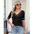 thumbnail image 3 of Blusa de primavera de manga corta con cuello en V y suéter AKEWEI para mujer, 3 of 6