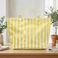 thumbnail image 3 of HUISZJ PVC Striped Tote Bag, Stylish Canvas Handbag, Large Capacity Portable Travel Shoulder Bag for Commuting Work Travel (Beige), 3 of 6
