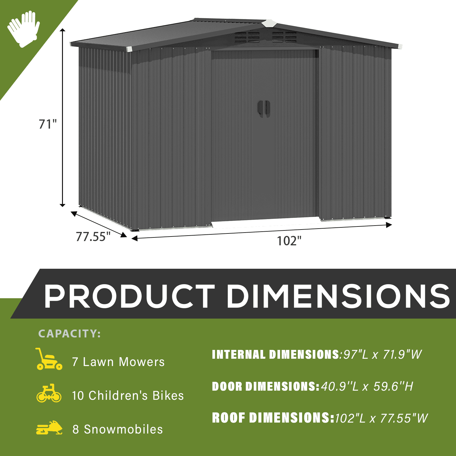 YODOLLA 8 x 6 ft. Outdoor Metal Storage Shed with Lockable Door Patio Garden Storage Building in Dark Gray for Outside