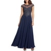 XSCAPE Women's Embellished Illusion Top Gown Blue Size 10Petite