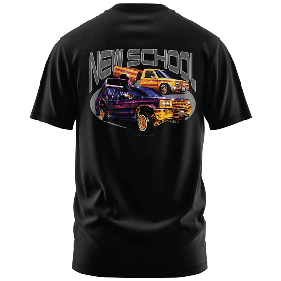 Rollin Hard Men's New School Lowrider black Big & Tall heavyweight cotton classic boxy fit front and back print graphic tee shirt