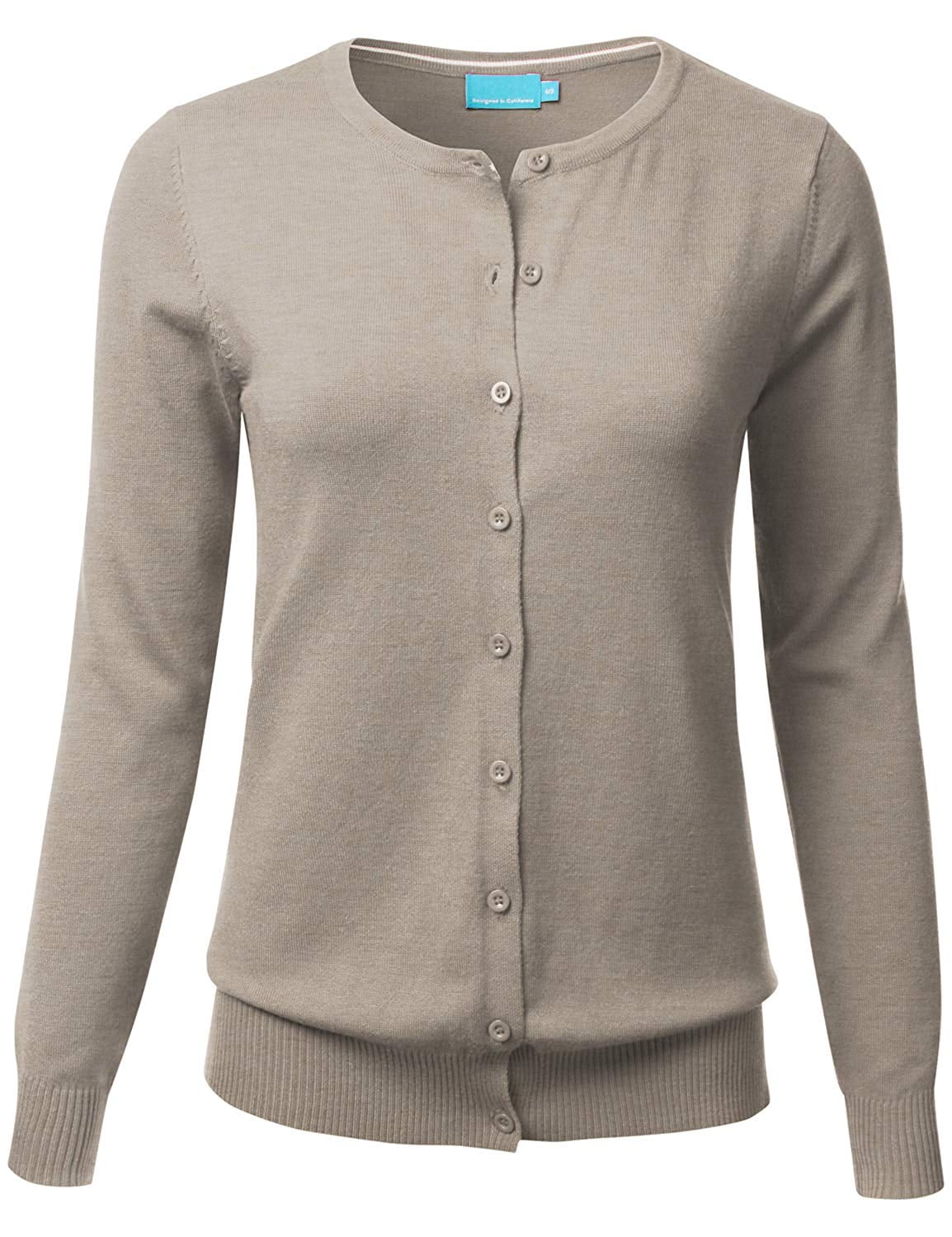 Women Crew Neck Button Down Long Sleeve Soft Knit Cardigan Sweater (S 