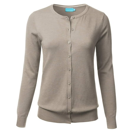 Women & Juniors' Button Down Crew Neck Long Sleeve Soft Knit Cardigan Sweater (Best Down Sweater Review)