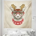 thumbnail image 1 of Vintage Christmas Tapestry, Retro Nordic Scarf Hipster Cat Deer Horns Striped Back, Fabric Wall Hanging Decor for Bedroom Living Room Dorm, 5 Sizes, Champagne and Multicolor, by Ambesonne, 1 of 1