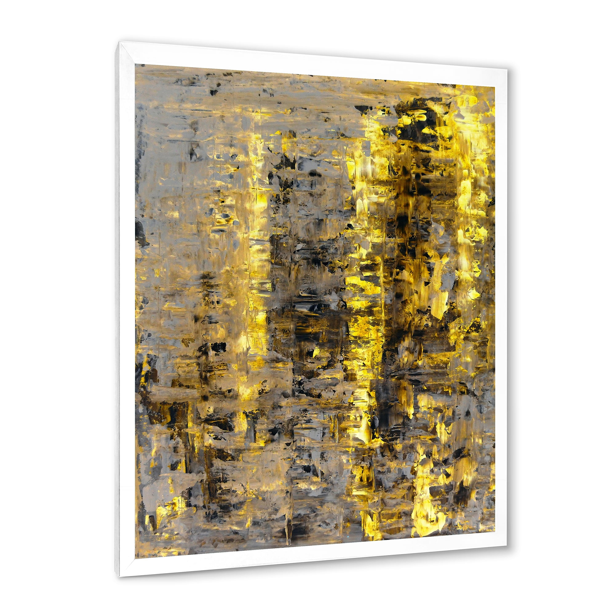 Designart 'Grey Meets Yellow Abstract Art II' Modern Framed Art Print