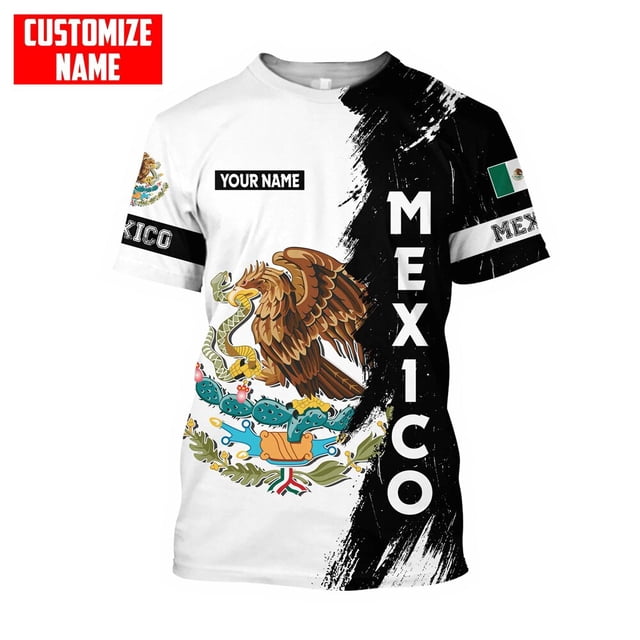 Camiseta con estampado de bandera nacional de México para hombre, camiseta de manga corta con patrón de águila 3D, camiseta de gran tamaño, ropa de calle de ocio con cuello redondo
