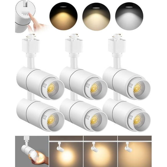 VANoopee 3-Color Zoomable 10W LED Track Lighting Heads H Type Track Light Heads Dimmable Bright Ceiling Spotlight Fixtures Accent Art, 3000K 4000K 5000K Adjustable, CRI90  15°-60° 1000lm Black 6 Pack