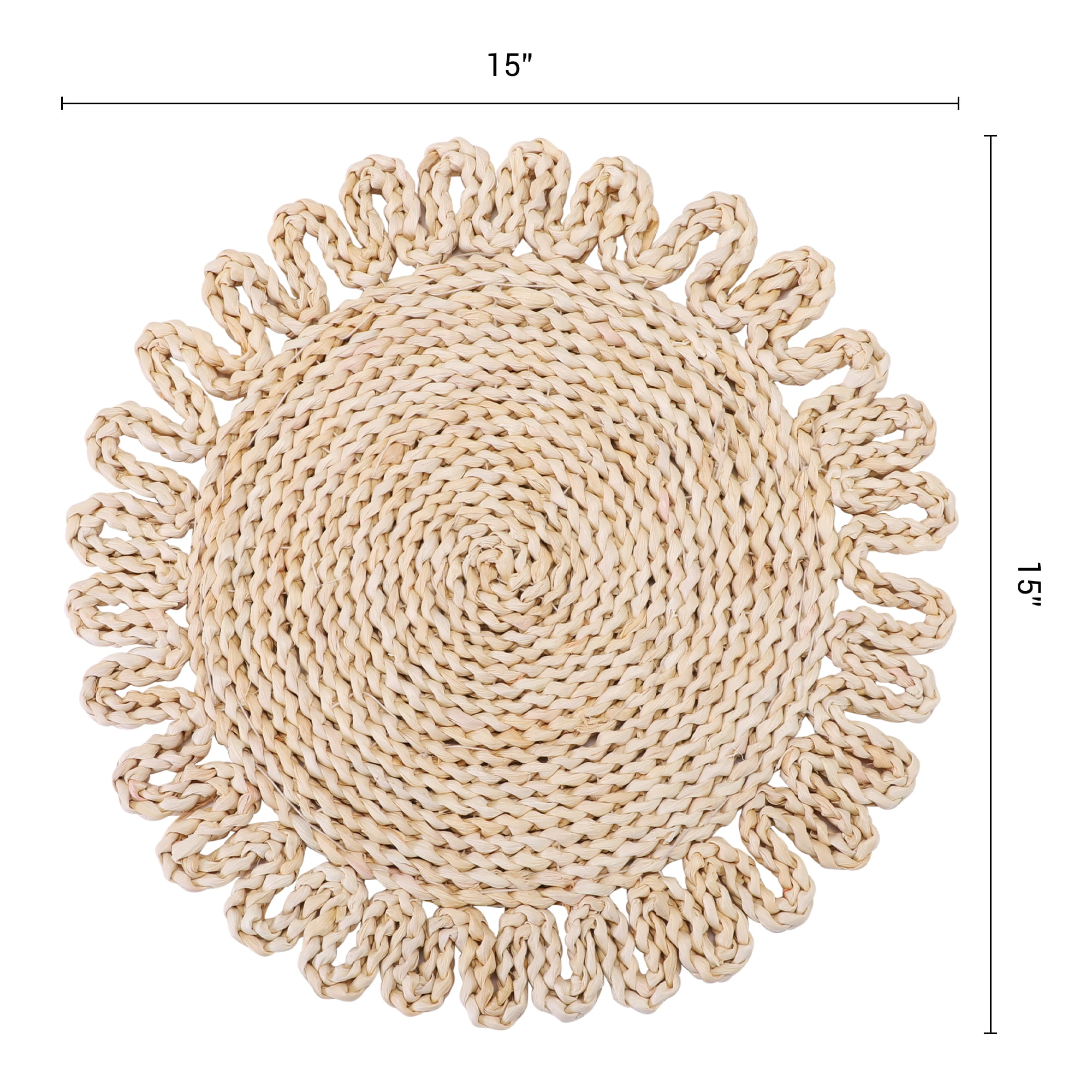 Unique Bargains 4pcs Round Placemats Oatmeal Ash 15"x15"