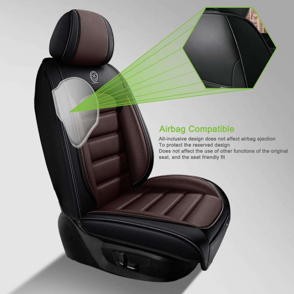 AFUNTIO Leather 5 Seat Covers for Honda 99% Models,Car Seat Cushions Full Set,Waterproof Car Sit Protectors,Nonslip Interior Accessories(Black and Coffee)