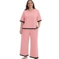 thumbnail image 2 of MINTREUS Lounge Sets for Women Plus Size Pajamas Neck Pullover Top Wide-Leg Pants Women's PJ Casual Set 1X-5X, 2 of 11