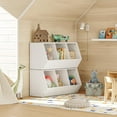 thumbnail image 6 of Toy Storage Cubby, Kids Bookshelf, Stackable 3-Bin Toy Storage Cabinet, Bookcase Footboard, Children's Toy Shelf, Hallway, White, 6 of 17