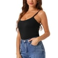 thumbnail image 4 of Camisetas de tirantes ajustables para mujer INSPIRE CHIC con sujetador incorporado, corte slim, escote redondo, talla XS, color negro, 4 of 6