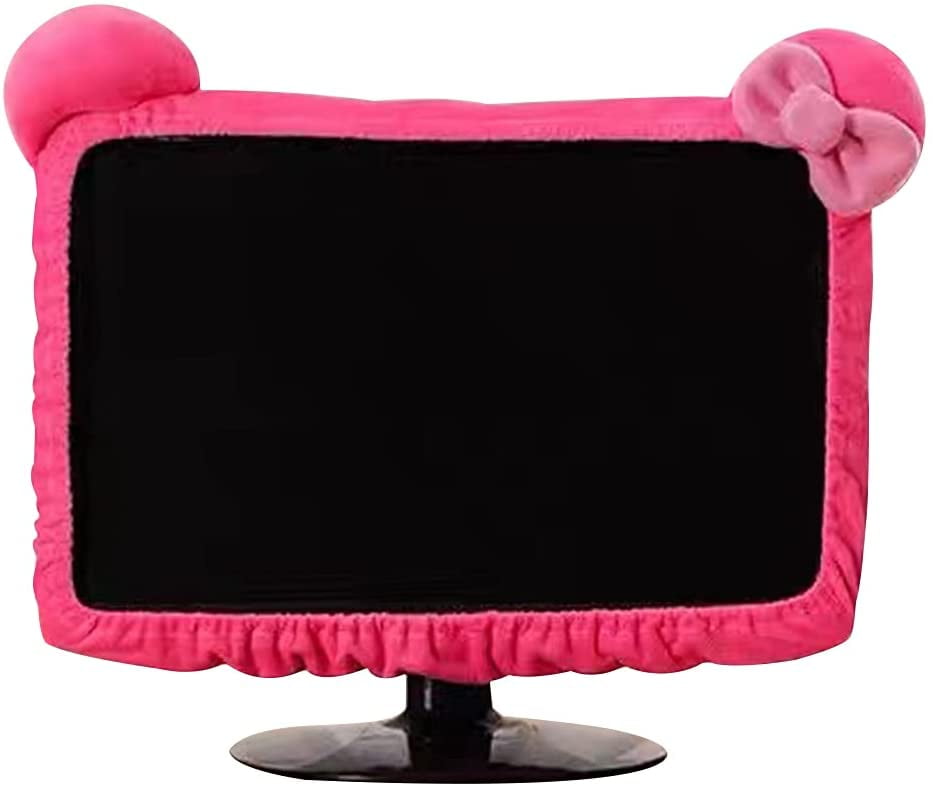 20''29'' Computer Monitor Cover with Cat Ear Design Furry Kawaii Pink Monitor Dust Cover