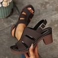 thumbnail image 2 of Women's Chunky Heel Cutout Sandals, Wide Width Open Toe Summer Heels for Women, Adjustable Buckle Casual Dress Sandals, Non-Slip Outdoor Walking Shoes, 2 of 10