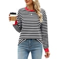 thumbnail image 2 of Karoyedx Women Crew Neck T Shirt Striped t Shirts for Women Long Sleeve Tops Crew Neck Fitted Tees Casual Trendy Outfits Red Size,S, 2 of 9
