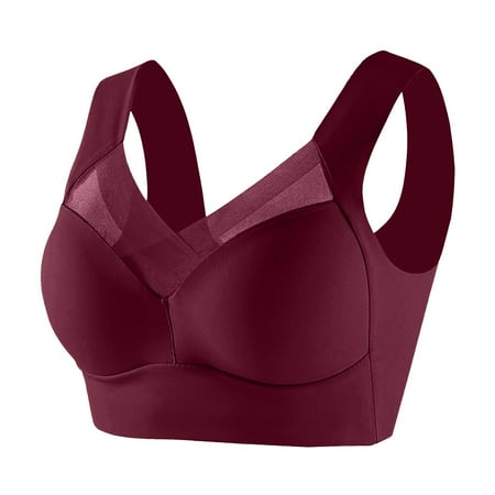 ZVAVZ Plus Size Bras for Women Full Cup Seamless Bralette Push Up Shaping Wire Free Underwear Comfort Sports Bra Wine