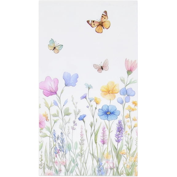 Gift Boutique Wildflower Floral Guest Napkins with Butterfly Design, Disposable Paper Hand Towels for Bathroom, Wedding, Bridal Shower & Party Decor, 100 Count