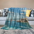 thumbnail image 2 of BCIIG Lighthouse Soft Flannel Fleece Throw Blanket, Day by The Seaside Sailboats Lighthouse Rocks Clear Sea Clouds Island Seascape, Cozy Plush for Indoor and Outdoor , White, 2 of 6