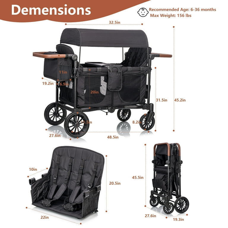 Kids Wagon Stroller Push-Pull Lightweight Travel Fold Tandem