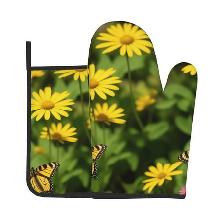 

Colorful Flowers Oven Mitts and Pot Holders Sets Floral Oven Gloves Hot Pads Kitch Heat Resistant Pot Mat for Cooking Baking