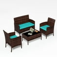 thumbnail image 6 of UDPATIO 4 Pieces Outdoor Patio Furniture,Sectional Conversation Sets,Brown PE Rattan Patio Chairs with Table and Loveseat for Balcony, Porch, Backyard,（Turquoise Cushion）, 6 of 8