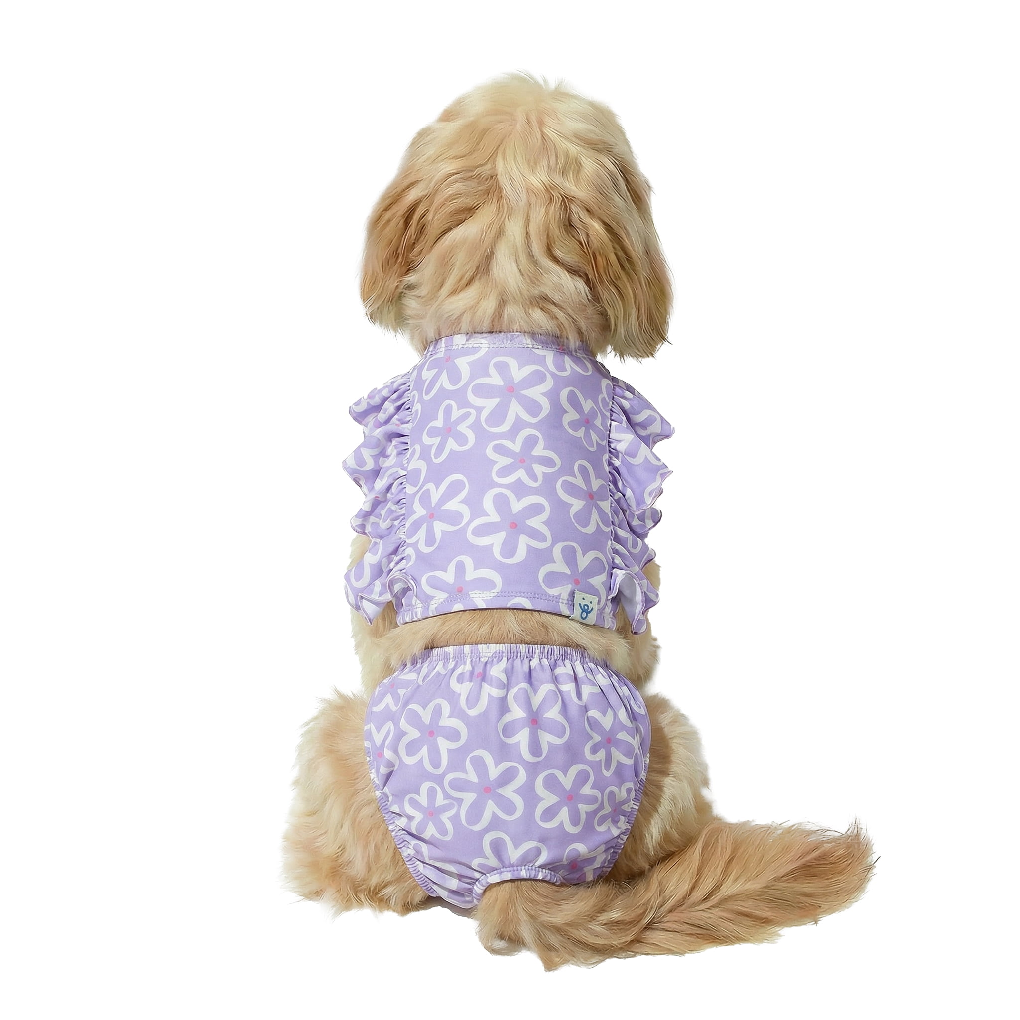 Oodles Purple Tropical Floral Ruffled Spring 2-Piece Dog Bikini, Small
