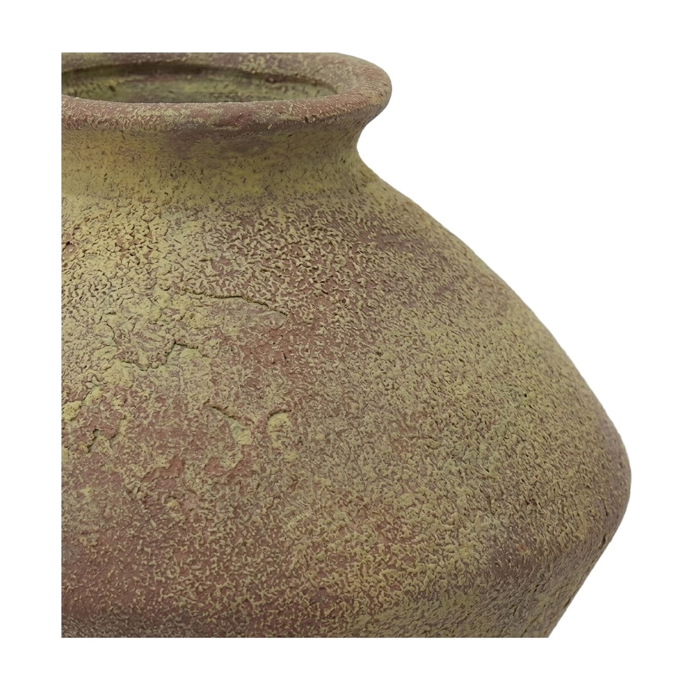 DecMode 7" Antique Style Textured Red Ceramic Vase with Yellow Shadings