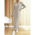 thumbnail image 3 of Womens Sweater Maxi Dress Long Sleeve Knit Ribbed Crew Neck Slim Fit Casaul Fall Long Dresses Khaki S, 3 of 7