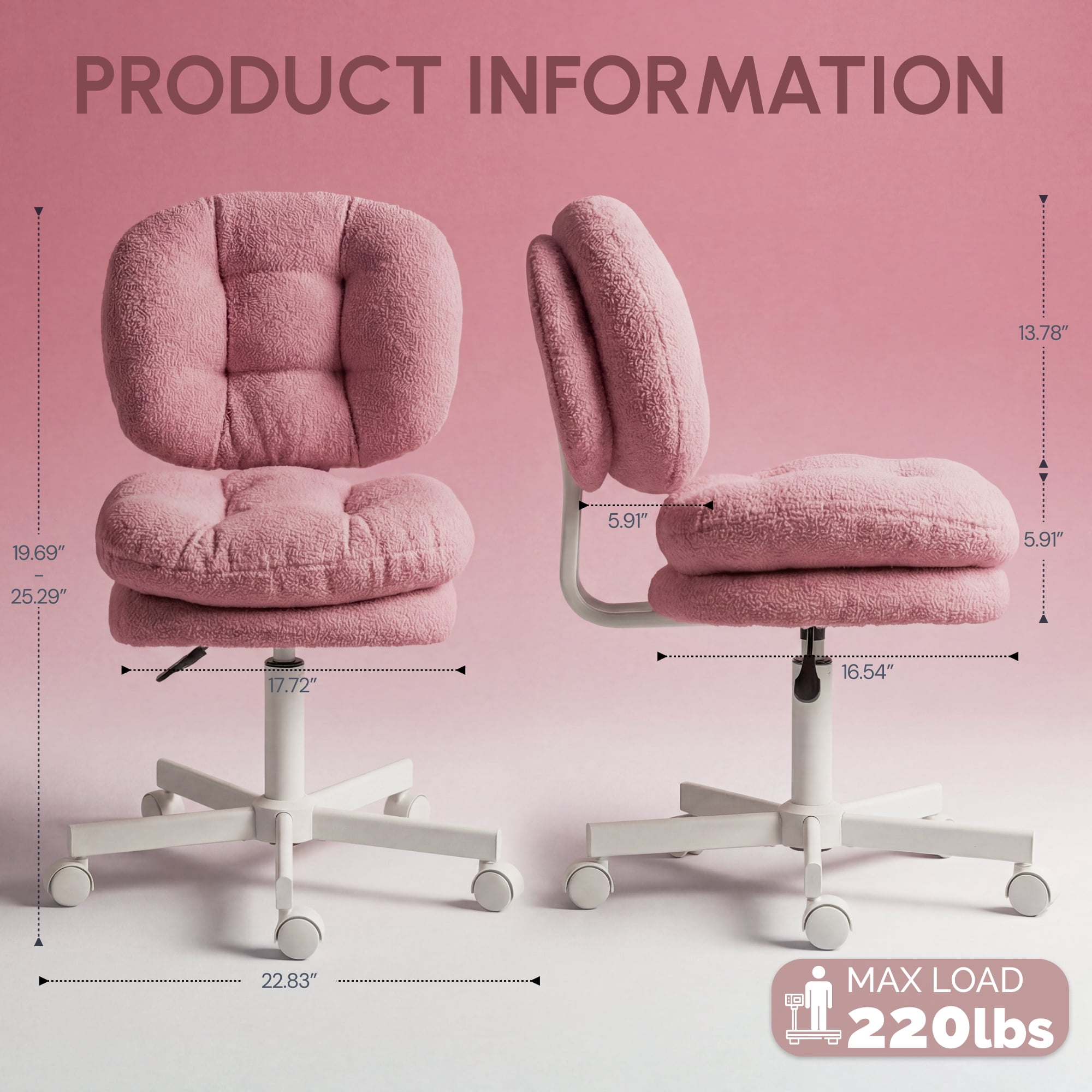 GOOSEA Adult Fabric Indoor Residential Adjustable Seat Height and Rotatable Office Chairs, Footrest, Deep Pink