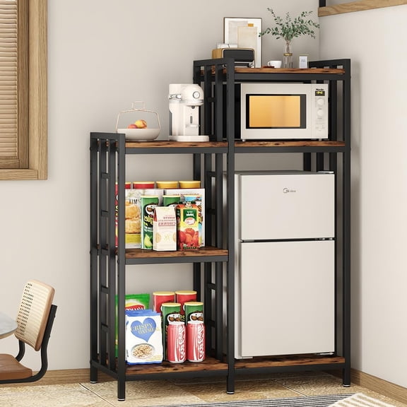 6-Tier Kitchen Bakers Rack, Utility Stora   Shelf, Mini Frid   & Microwave Oven Stand Table, Coffee Bar, Adjustable Shelves Freestadning for Kitchen Home Office