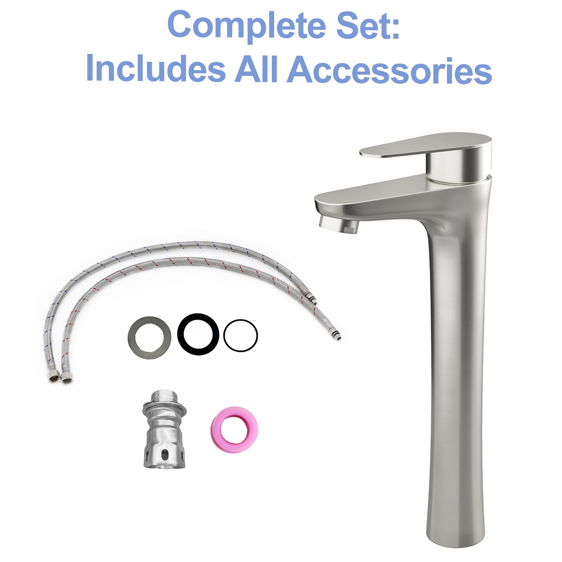 JERFIT Tall Modern Single Handle Vessel Bathroom Sink Faucet, Brushed Nickel Finish, 1-Hole Vanity Faucet with High Arc Spout