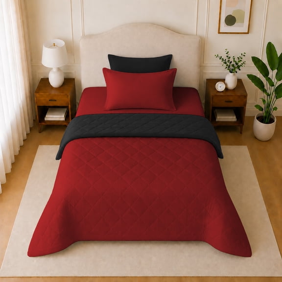 Loomsnest 2-Piece Twin Comforter Set, All Season Duvet Insert, Soft, Lightweight, Diamond Stitched, Reversible Down Alternative Comforter (Red & Black)